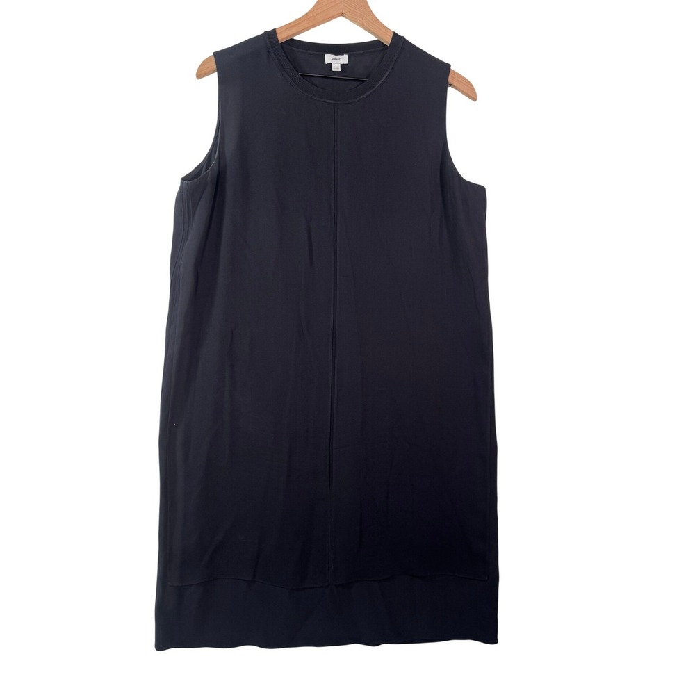 Vince Womens Black 100% Silk Sleeveless‎ Shift Dress Layered Hem Size Large L